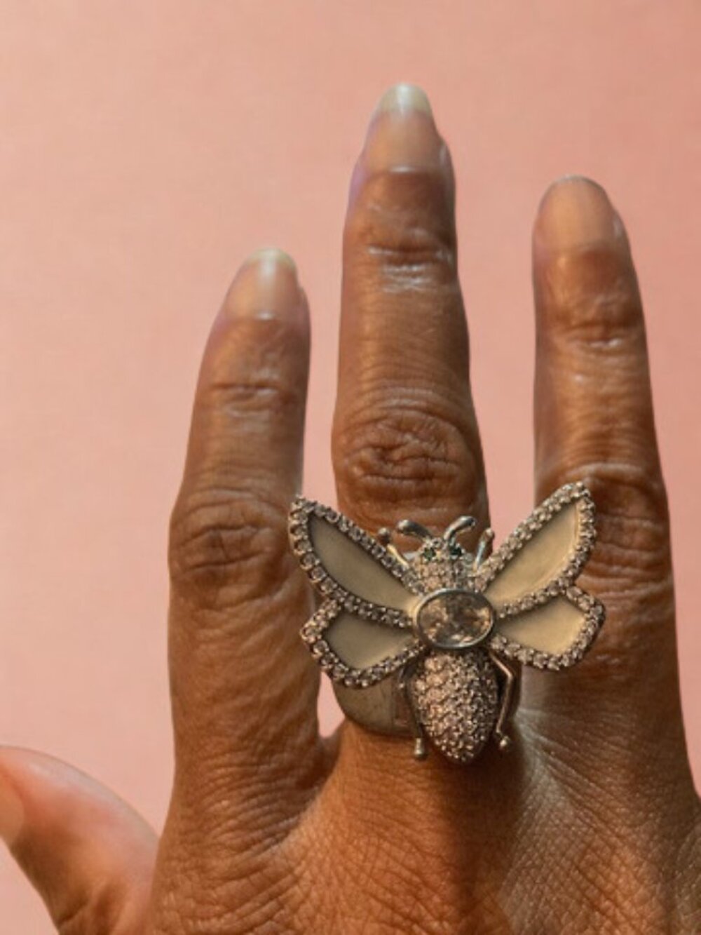 White Pearl Butterfly Ring
